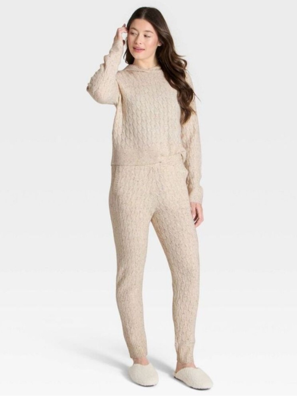 Auden Speckled Cream Cable Knit Loungewear Set- Top L/Bottoms XL